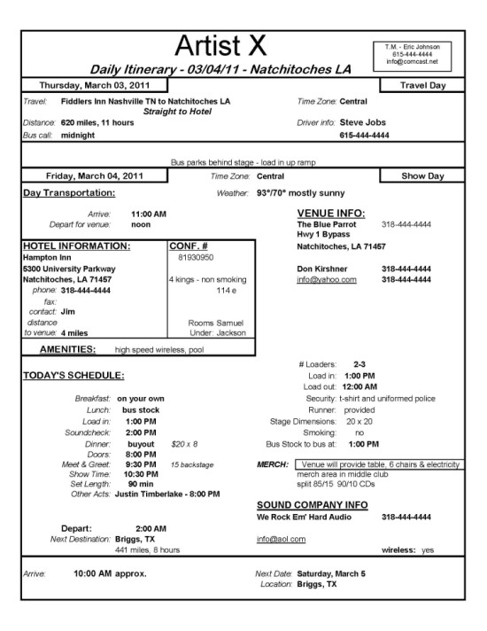 Tour Schedule Template from nashvillemusicianssurvivalmanual.com